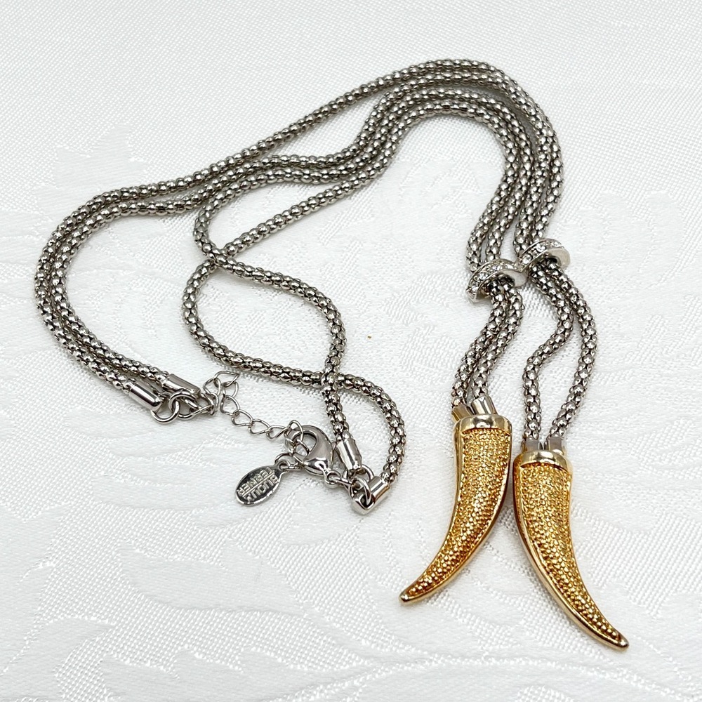 Bijoux Terner Silver &‎ Gold Tone Necklace with Horns Pendant & Rhinestones